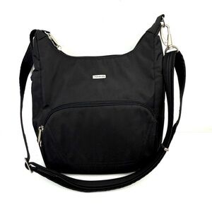 Travelon Classic Essential Messenger Bag Black Canvas Handbag Anti Theft New